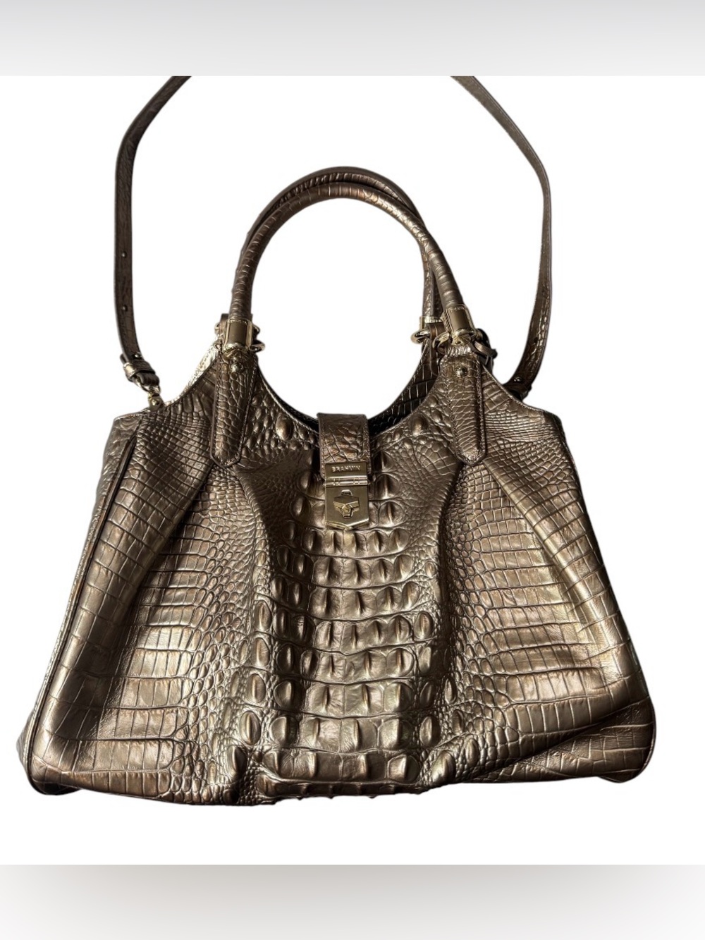 Brahmin Elisa Large Satchel β Gold Croc Embossed Leather | Gold Hardware | - Picture 16 of 17